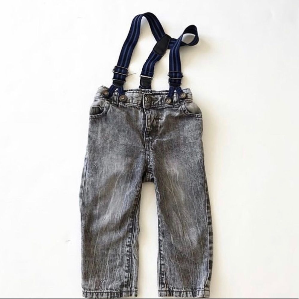 Joe fresh gray soft denim suspender pants EUC 6-12